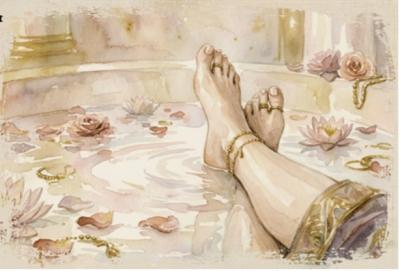 Cleopatra taking a milk bath - Cleopatra Immersive Exhibition