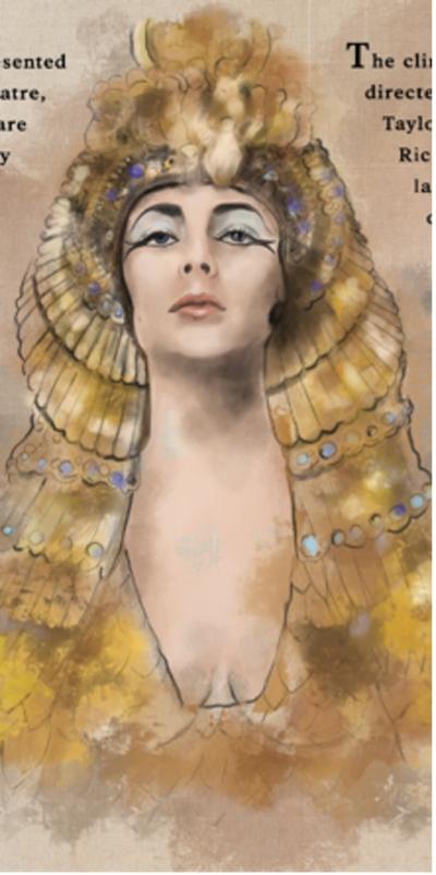 Watercolor of Elizabeth Taylor in Cleopatra, 1963
